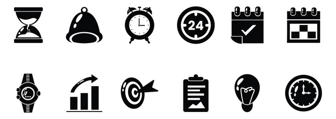 Colorful Time Management and Productivity With Black Solid Color Style Icons