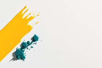 Fototapeta premium Bright yellow paint stroke contrasts with vibrant teal pigment o