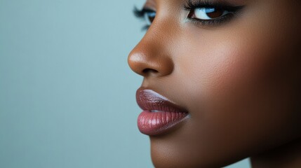 Young pretty girl with naturarl makeup on beige background. Skin care concept