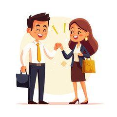 Business partnership celebration office setting cartoon style transparent background cheerful atmosphere