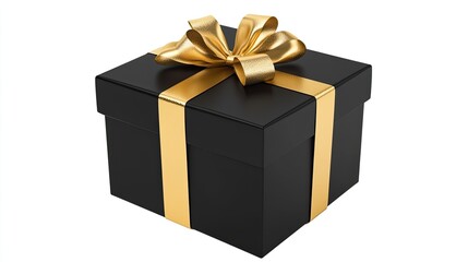 3D Black Gift Box with Gold Ribbon: 3D icon of a black gift box with gold wrapping ribbon,