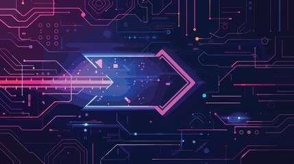 Neon Glowing Arrow Pointer Flat Vector Illustration