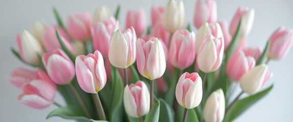 Obraz premium Elegant pink tulip bouquet capturing the essence of spring blooming freshness and vibrant floral beauty.