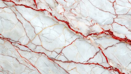 Elegant White Marble Background with Red Veins, Copy Space