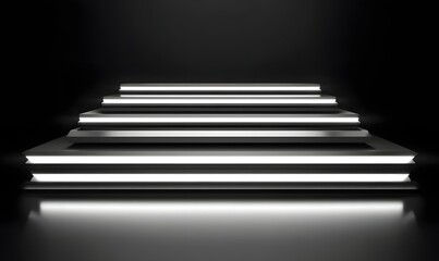 Illuminated tiered platform, dark studio, product display (1)