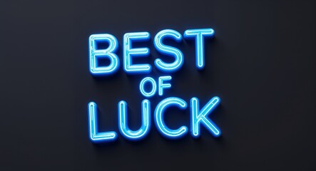 best of luck word lettering with neon blue glow on plain black dark background