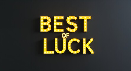 Fototapeta premium best of luck word lettering with yellow glow on plain black dark background