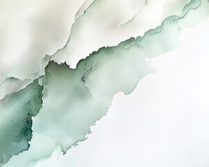 Obraz premium Elegant watercolor coquette sage, green fading to mint, textured edges on white paper, delicate paint diffusion, natural gradient