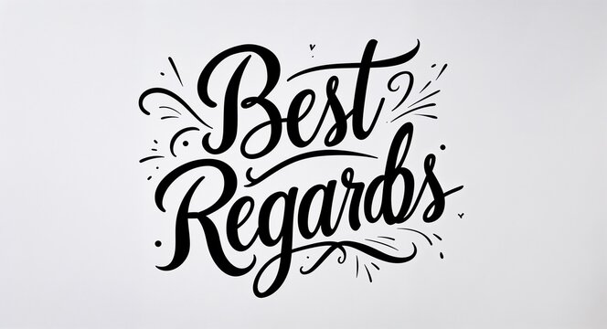 best regards calligraphy lettering black ink on plain white background