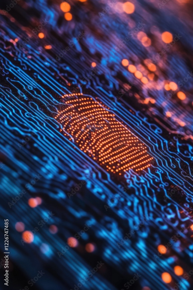 Poster A close-up of a unique fingerprint on a printed circuit board, ideal for technology and innovation themed projects