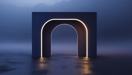 Modern Illuminated Archway in Dark Setting Creates a Mystical Atmosphere for Contemplation.