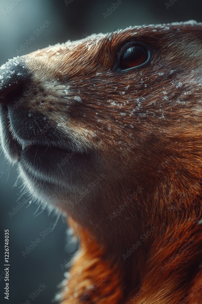 Poster a close-up image of a groundhog's face, suitable for use in nature or wildlife contexts