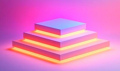 Illuminated tiered platform, studio backdrop, vibrant gradient