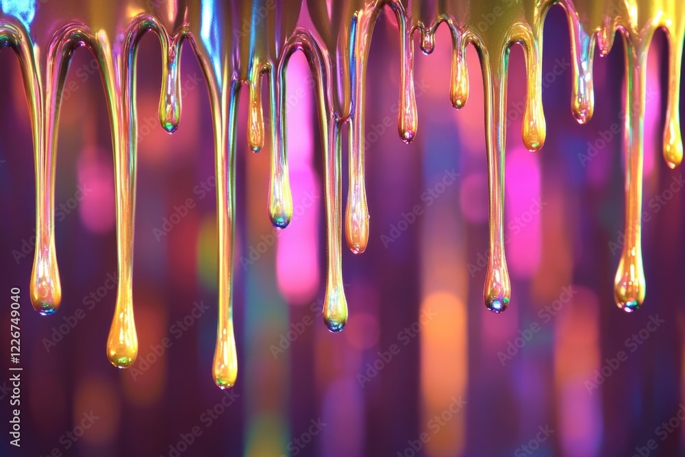 Poster droplets of liquid on a surface, focus on the shape and texture