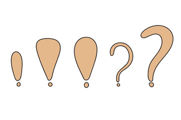 Doodle exclamation marks, question marks. Punctuation drawing black marks, Hand drawn exclamation point. Vector