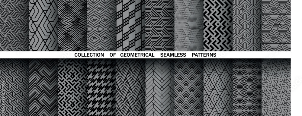 Leinwandbilder geometric set of seamless black and gray patterns. simple vector graphics.