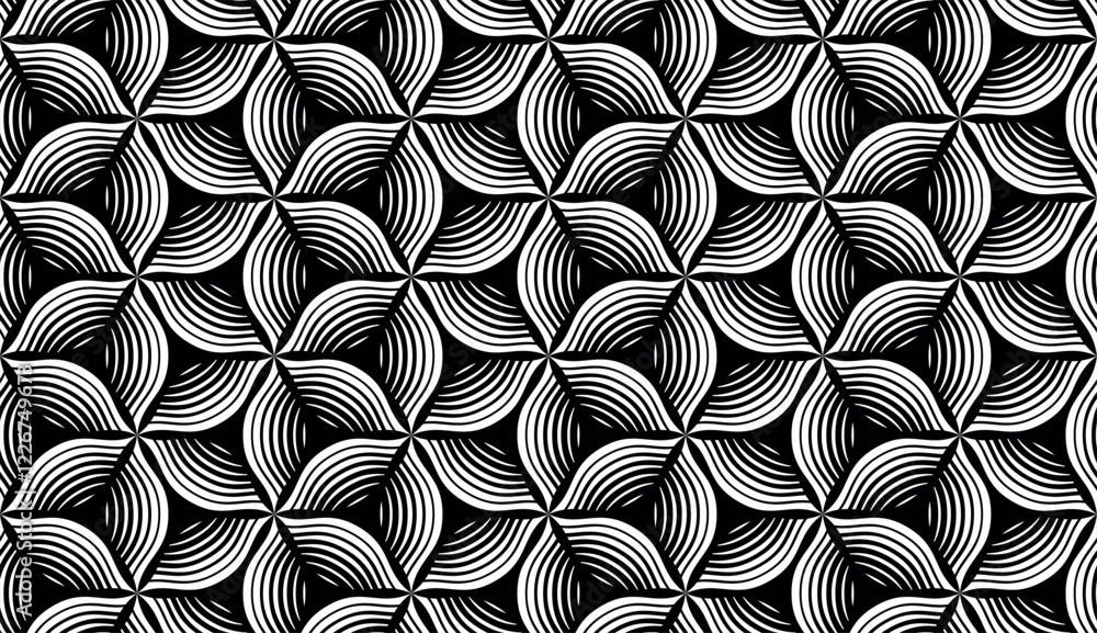 Aufkleber Abstract geometric pattern with stripes, lines. Seamless vector background. White and black ornament. Simple lattice graphic design..