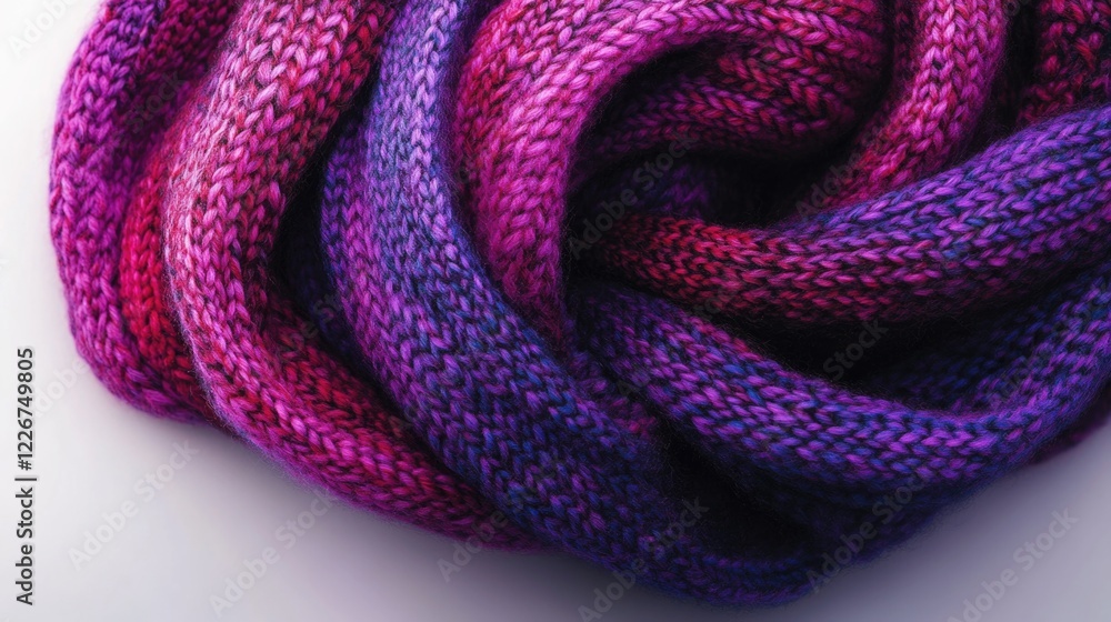 Poster a close-up view of a vibrant pink and purple scarf with intricate patterns