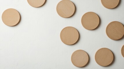 Minimalistic arrangement of circular shapes on white surface cre