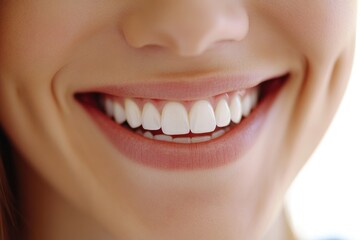 Fototapeta premium A close-up shot of a woman's smiling face, showing her white teeth