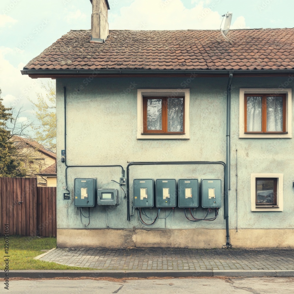 Poster a house with multiple electrical wires attached, suitable for use in diy projects or science fair di