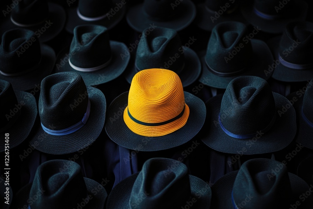 Poster a collection of hats placed neatly on a table, suitable for various scenarios such as fashion shows 