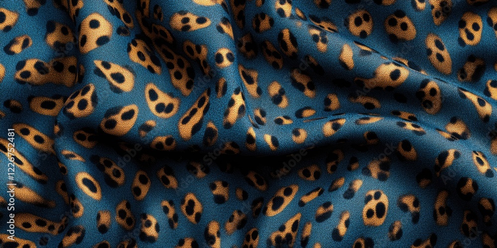 Aufkleber a blue and orange checkered fabric with a leopard print design. the fabric is made of a shiny materi