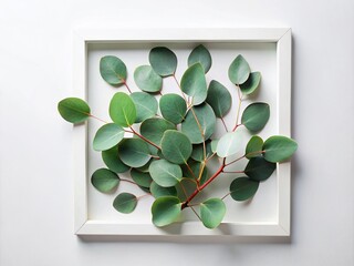 Eucalyptus Leaves White Frame AI Photography
