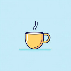 Minimalist Coffee Cup Vector Illustration with Steam on Light Blue Background, Simple Modern Line Art Design for Cafe Branding and Digital Marketing Icons