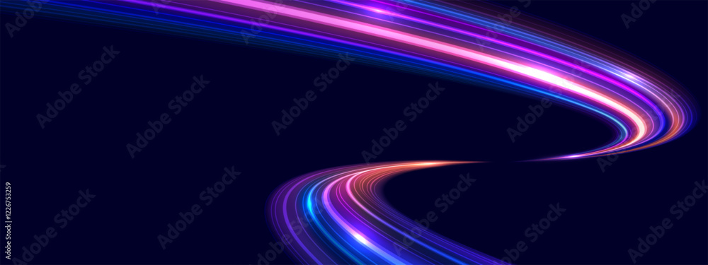 Aufkleber modern abstract high speed movement. dynamic motion light trails on dark blue background. futuristic