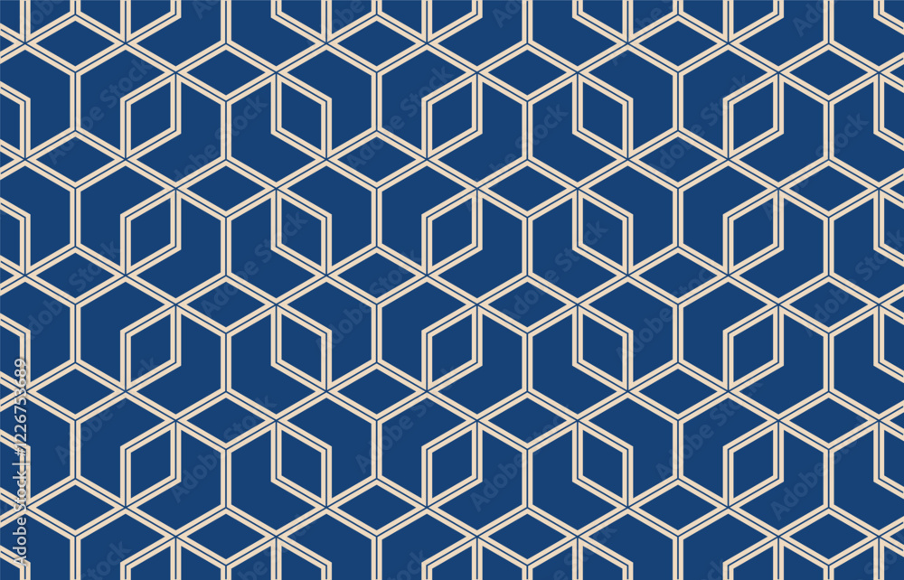 Poster The geometric pattern with lines. Seamless vector background. Golden and blue texture. Graphic modern pattern. Simple lattice graphic design.