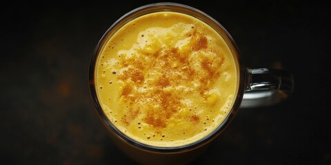 A mug of coffee with cinnamon on top. The coffee is warm and inviting. The cinnamon adds a touch of sweetness and warmth to the drink