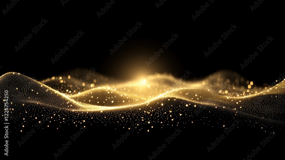 Aufkleber golden particle wave shimmering in darkness with illuminated highlights