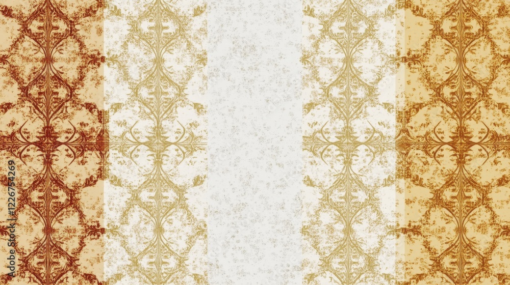 Poster abstract gold and rust textured background with symmetrical patterns