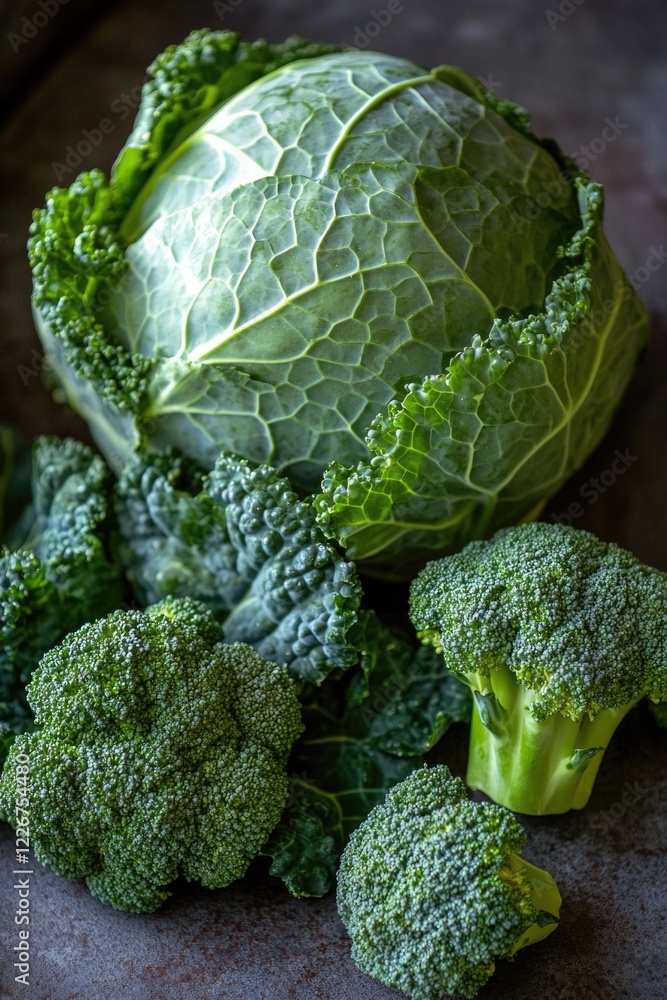 Poster a bunch of broccoli sitting on a table, ready to be used or displayed
