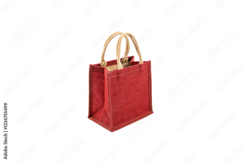Poster a vibrant red, textured fabric tote bag with sturdy handles, combining functionality with a bold and