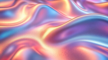 Obraz premium Blurred ethereal pastel neon pink, purple, mint blue holographic metallic foil background texture. This abstract futuristic rainbow disco rave festive backdrop embodies a lo-fi multicolor vintage retr