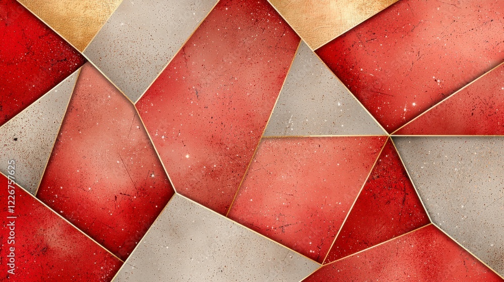 Aufkleber geometric abstract design with red and beige tones in unique shapes and textures for creative backgr