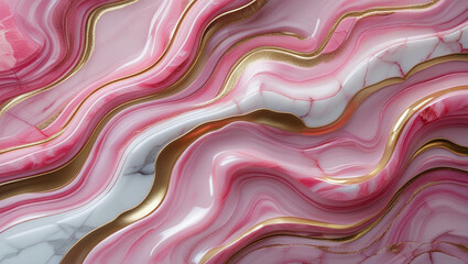 Luxurious Marbled Agate with Swirling Pink, White, and Gold Veins