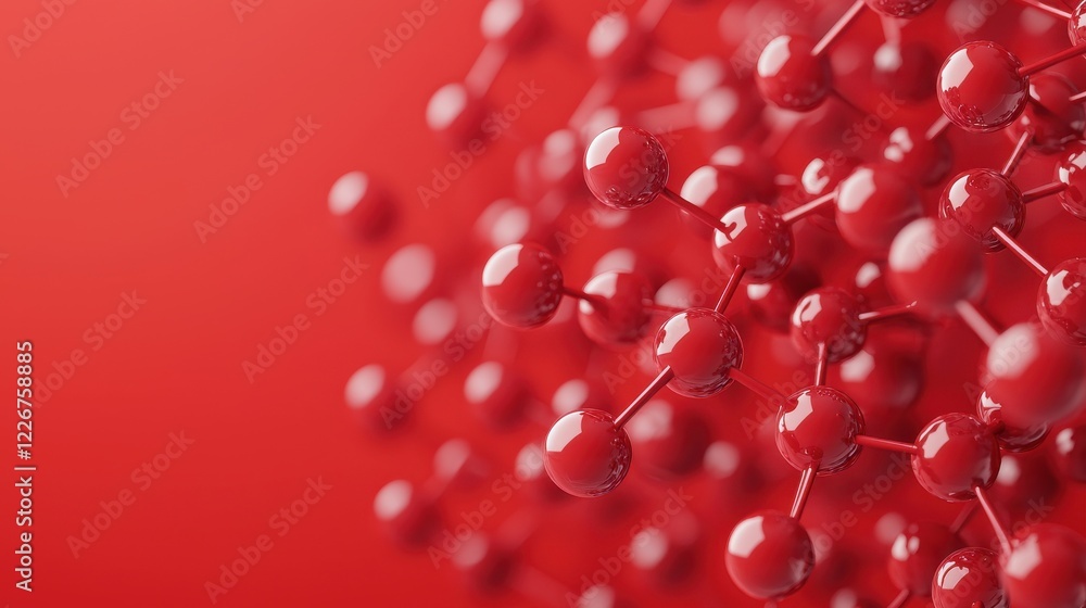 Poster molecular networks exploring atoms and bonds with red glow