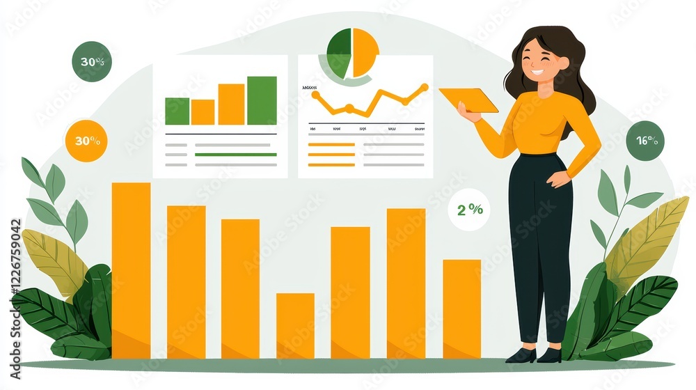 Aufkleber female analyst presenting data with charts and graphs in office setting