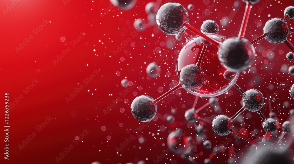 Poster exploring atoms and bonds molecular network science in red glow