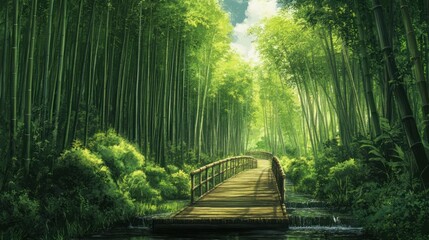Obraz premium Serene Bamboo Forest Path: A Tranquil Escape