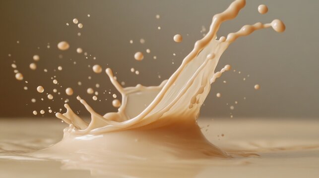 A splash of milk on top of a table with a warm and inviting tone
