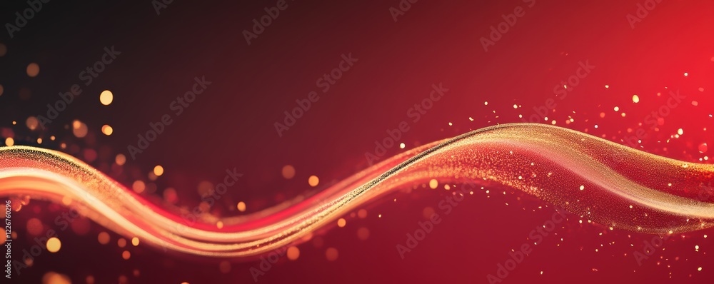 Poster abstract red wave with golden sparkles in motion