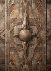 Muted African Geometric Design with Distressed Finish, muted colors, distressed finish