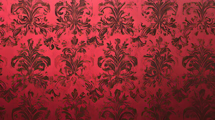 Retro damask style arabesque seamless pattern with repeat floral motifs on a red background