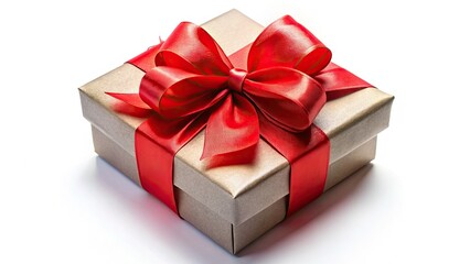 Fototapeta premium Festive Red Ribbon Gift Box Isolated - AI Fashion Photography