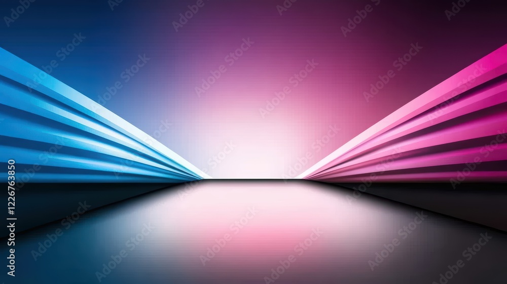 Poster abstract symmetrical light rays with blue and pink gradient background