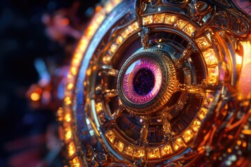 Fototapeta premium Close-up of a clock with a purple eye, perfect for Halloween or fantasy themed designs